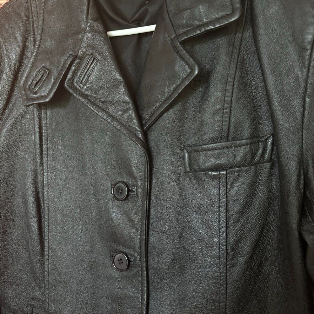Leather Jacket Women L Size 12 Black Button Down Warm Pristine Biker Moto 50’s - Picture 6 of 13